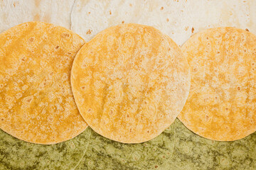 Spanish tomato, spinach flavored and plain wheat tortilla wraps
