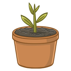 Plant Tree Seed Growing in Pot Drawing Illustration Vector