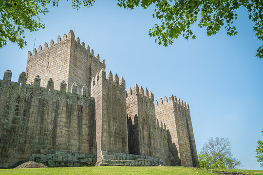 The Castle of Guimaraes in the northern region of Portugal. It was built at the end of the 13th century following French influences.
