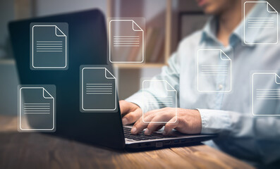 man working computer with file icon