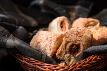 Sweet colombian traditional food with sugar on black wooden table
