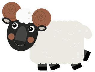 Cartoon scene sheep is standing looking and smiling on white background illustration for children