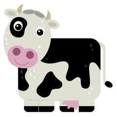 Cartoon happy farm animal cheerful cow isolated on white background illustration for children