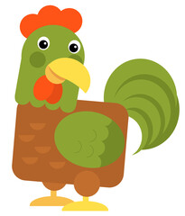 Cartoon funny bird chicken rooster isolated on white background - illustration for children