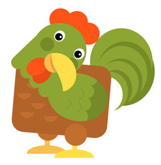 Cartoon funny bird chicken rooster isolated on white background - illustration for children