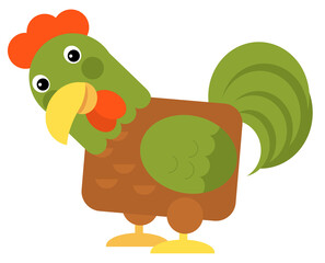 Cartoon funny bird chicken rooster isolated on white background - illustration for children