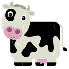 Cartoon scene with cow bull is looking and smiling isolated illustration for children
