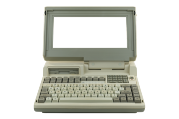 Vintage laptop isolated on a transparent background.