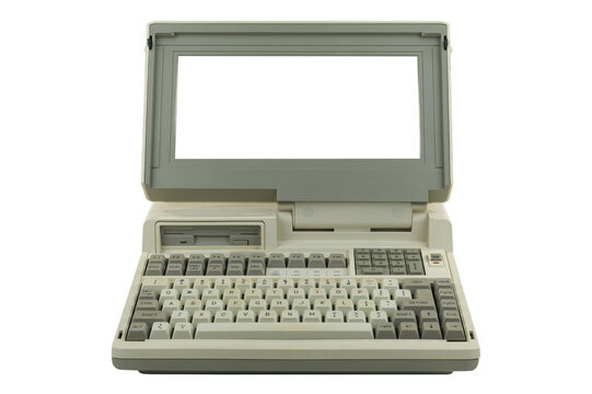 Vintage laptop isolated on a transparent background.