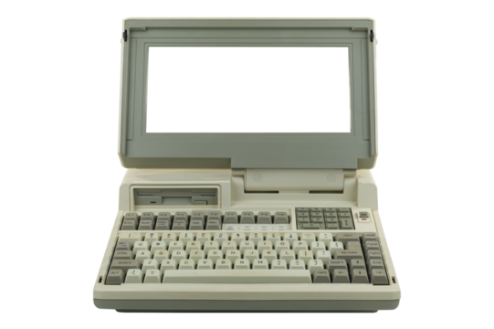 Vintage laptop isolated on a transparent background.