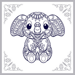 Cute elephant cartoon mandala arts isolated on white background