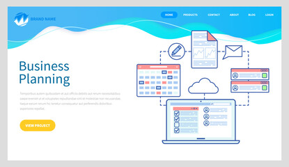 Business planning, finance paperwork objects. Flat vector infographic concept with icons set of modern business working elements, to-do calendar, monthly meeting schedule, document and presentation