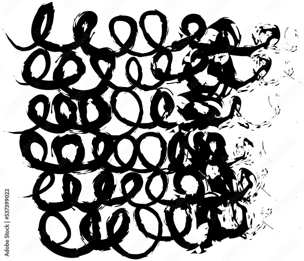 Poster set of black round ink splashes and drops of different shapes made with brush. blobs and spatters. m
