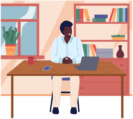 Man working at office with computer at workplace. Employee manager or businessman sitting at desk, looking at laptop, writing notes, doing tasks. Effective time management, workspace, workflow