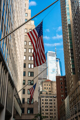 New York street with American flag as a symbol of patriotism and respect