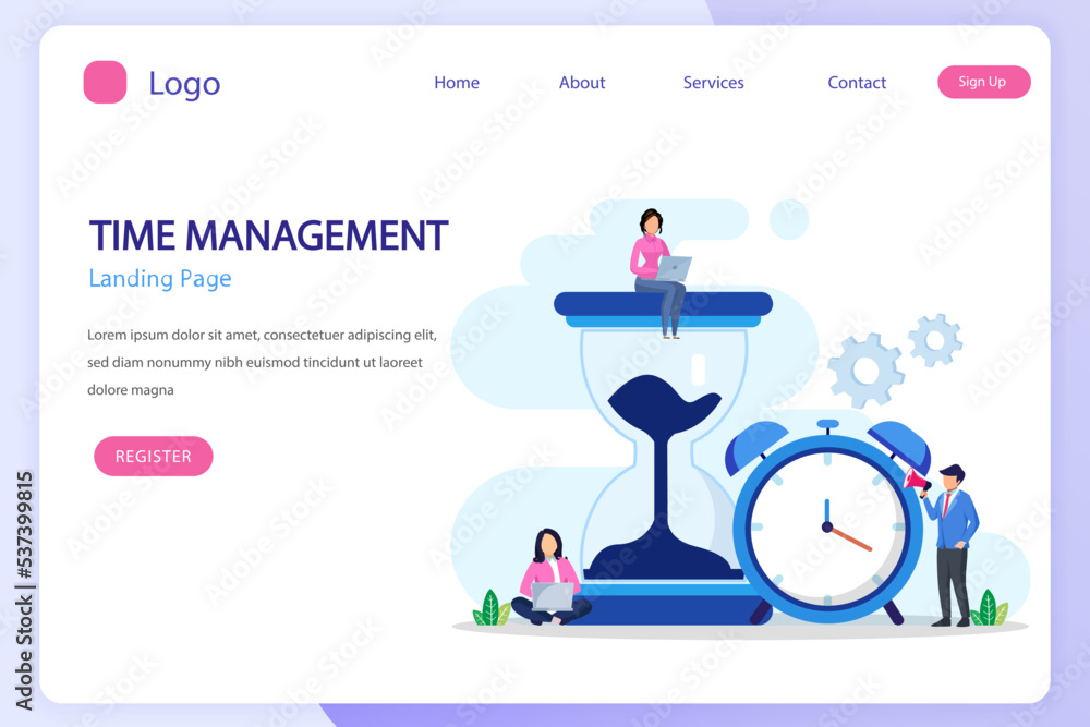 Poster time management concept, flat vector template style suitable for web landing page, background.