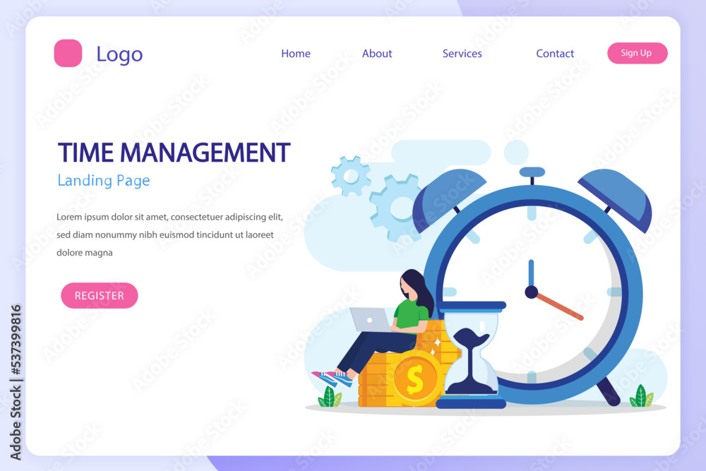 Poster time management concept, flat vector template style suitable for web landing page, background.