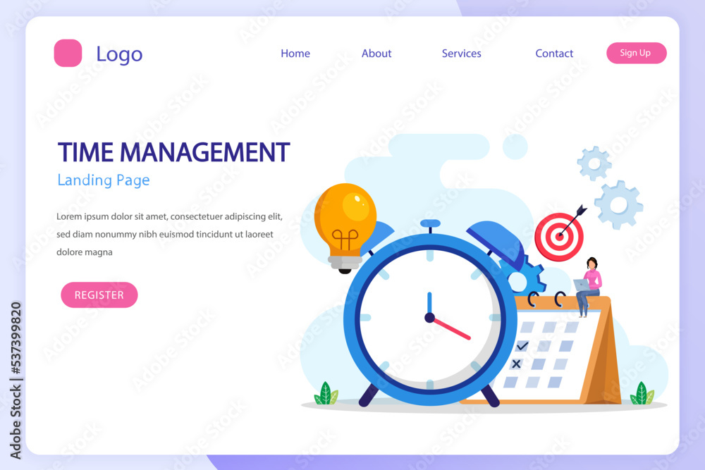 Poster time management concept, flat vector template style suitable for web landing page, background.