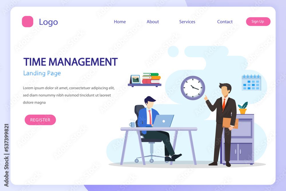 Poster time management concept, flat vector template style suitable for web landing page, background.