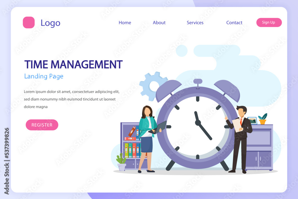 Poster time management concept, flat vector template style suitable for web landing page, background.