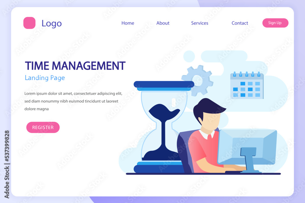 Poster time management concept, flat vector template style suitable for web landing page, background.