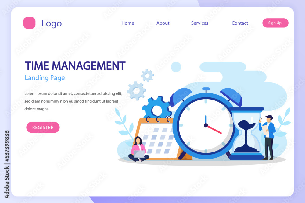 Poster time management concept, flat vector template style suitable for web landing page, background.