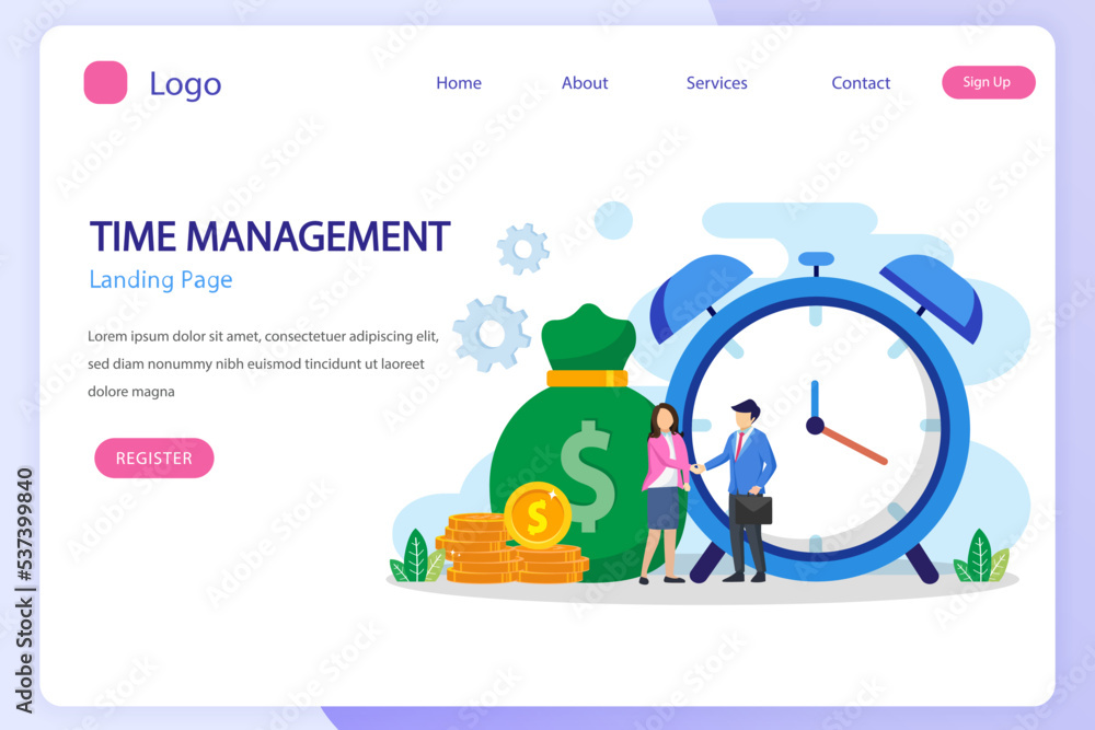 Poster time management concept, flat vector template style suitable for web landing page, background.