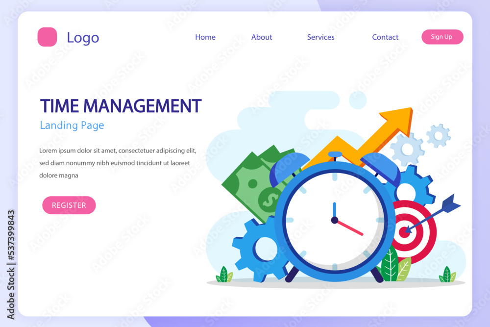 Poster time management concept, flat vector template style suitable for web landing page, background.