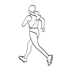 rear view of female runner in action illustration vector hand drawn isolated on white background line art.