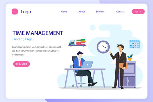 Time management concept, Flat vector template Style Suitable for Web Landing Page, Background.
