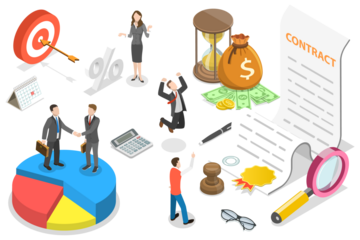 3D Isometric Flat  Conceptual Illustration of Signing Contract.