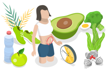 3D Isometric Flat  Conceptual Illustration of Metabolism of Human Body.