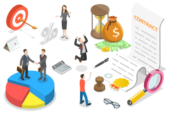 3D Isometric Flat  Conceptual Illustration of Signing Contract.