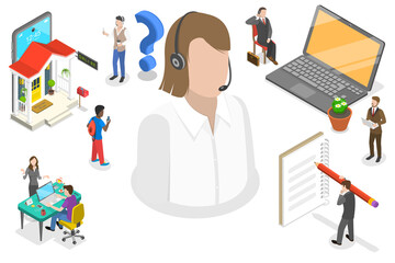 3D Isometric Flat  Conceptual Illustration of Mobile Working, Online Job.