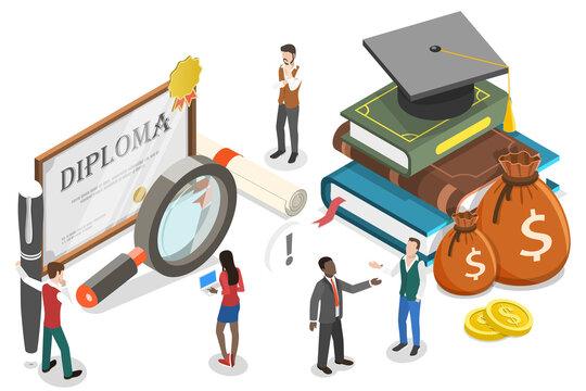 3D Isometric Flat  Conceptual Illustration of Tuition Fee Grant.