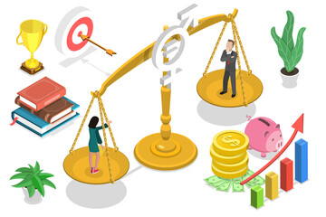 3D Isometric Flat  Conceptual Illustration of Gender Balance.