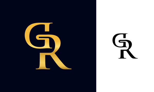 GR logo letter design on luxury background. GR logo monogram initials letter concept. GR icon logo design. GR elegant and Professional letter icon design on white and dark background