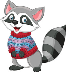 Cartoon raccoon wearing a sweater