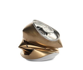 Golden crumpled can with ring isolated on white