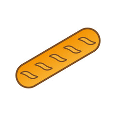 yellow cartoon loaf. Cartoon baguette. Food icon. Vector illustration. Stock picture.
