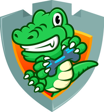 Crocodile Alligator Gaming Shield Logo Design