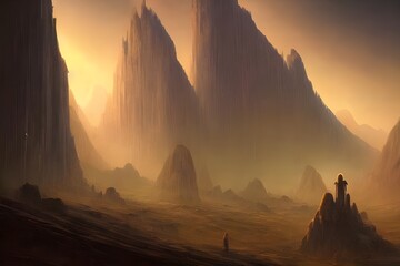 The lone figure stands on an alien landscape, looking out at the vast expanse of empty space. They are completely alone in this strange place, surrounded by unfamiliar sights and sounds.