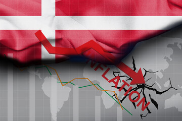 Danish flag illustration with textured satin fabric. the concept of inflation in countries in the world. selective focus