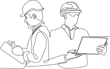 construction manager and engineer working on building site. Vector illustration