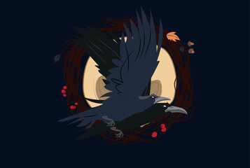 Sketch of flying raven. Hand drawn illustration converted to vector. Vector illustration