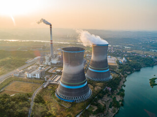 At dusk, the thermal power plants  , Cooling tower of nuclear power plant Dukovany