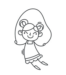 Black hand drawn girl. Stickers for social networks. Child jumping rope, active lifestyle and entertainment. Rest after lessons and hobbies. Kids leisure concept. Cartoon flat vector illustration