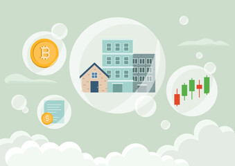 Vector illustration of an asset price bubble burst.