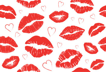 Lips seamless pattern. Repeating design element for printing on wrapping paper. Romance and love. Greeting postcard for valentines day, international holidays. Cartoon flat vector illustration