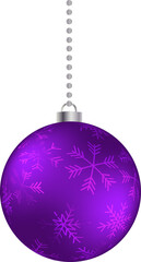 Purple Christmas ornament hanging ball. Design element decoration for xmas, New Year, Birthday and season holiday celebration.